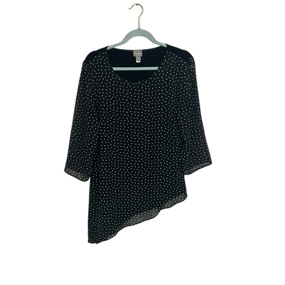 Chico’s Travelers Womens Black & White Polka Dot Asymmetrical Knit Top Artsy M - Picture 12 of 12